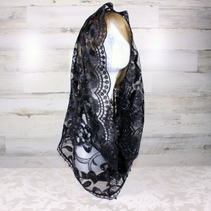 Black Floral Embroidered Mesh Lace Infinity Chapel Veil/Mantilla