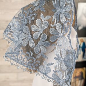 Light Blue Floral Mesh Lace Embroidered Small D-Shaped Chapel Veil/Mantilla