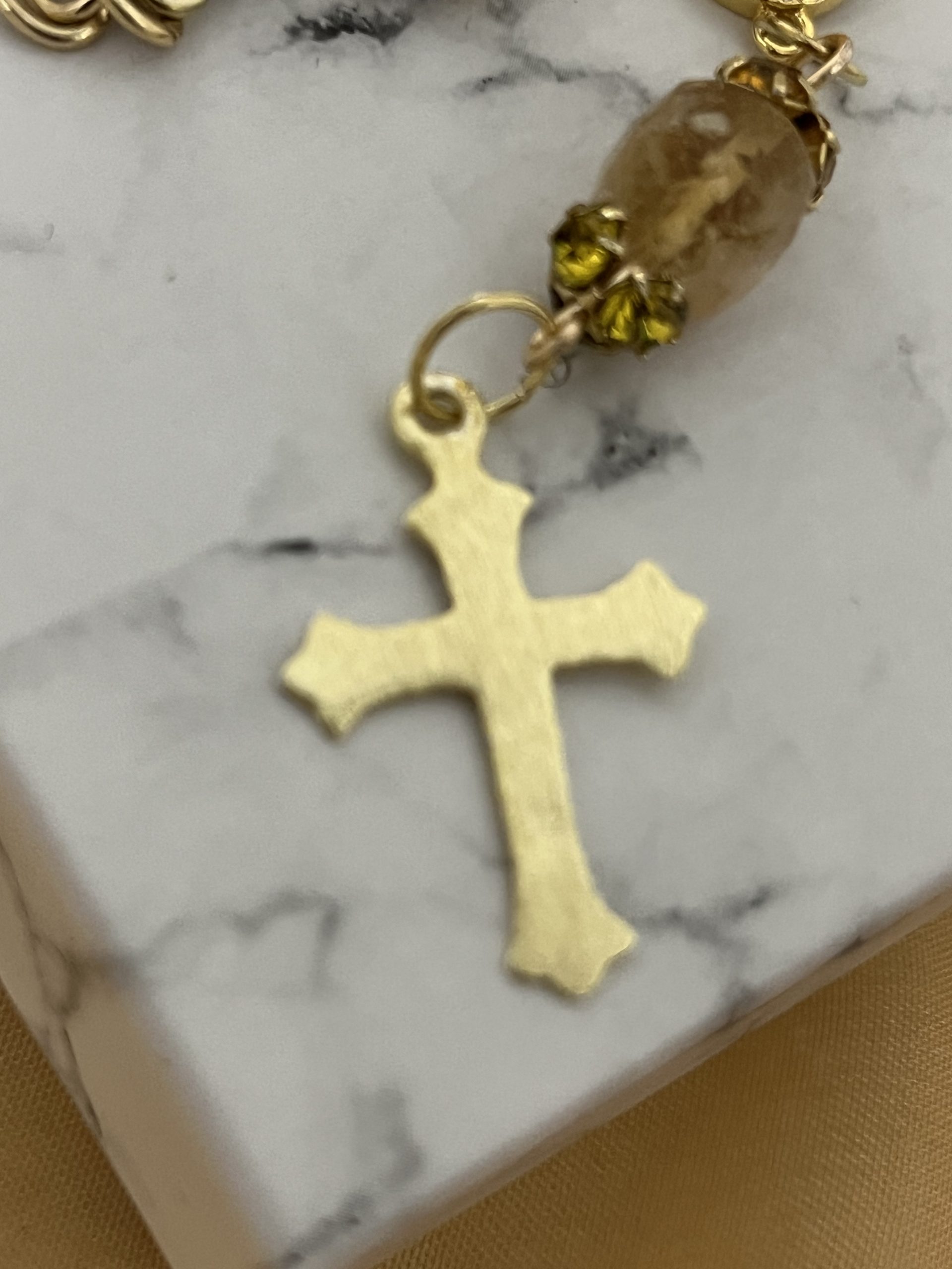 Handmade Citrine Gemstone Car Rosary – Gold Marian Catholic Gift - Image 2