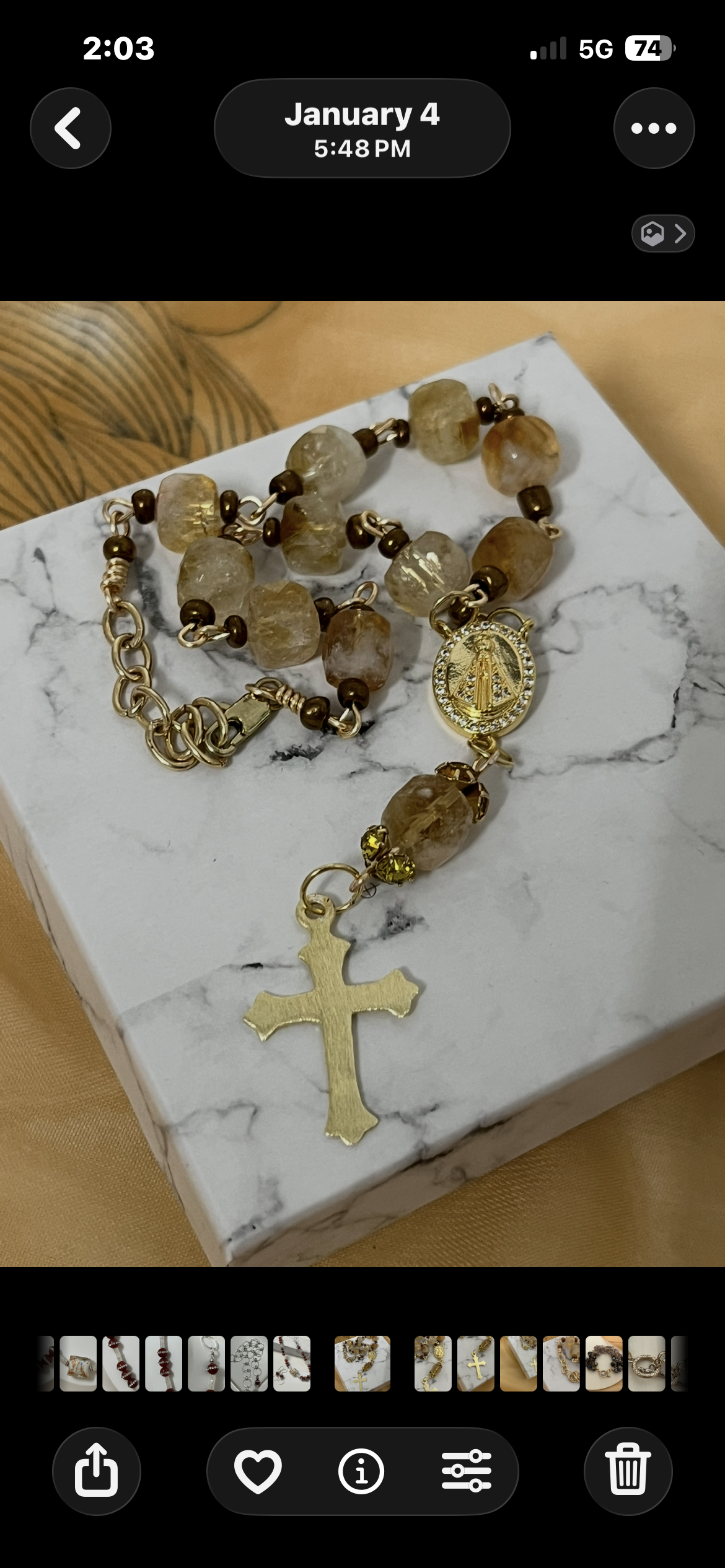 Handmade Citrine Gemstone Car Rosary – Gold Marian Catholic Gift