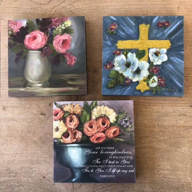 Virgin Mary Art Print on Wood: Lily of the Valley, Rose Floral - Image 4