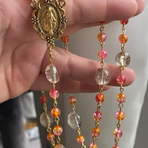 Sunset Tones Cracked Glass Handmade Rosary - St. Dunstan