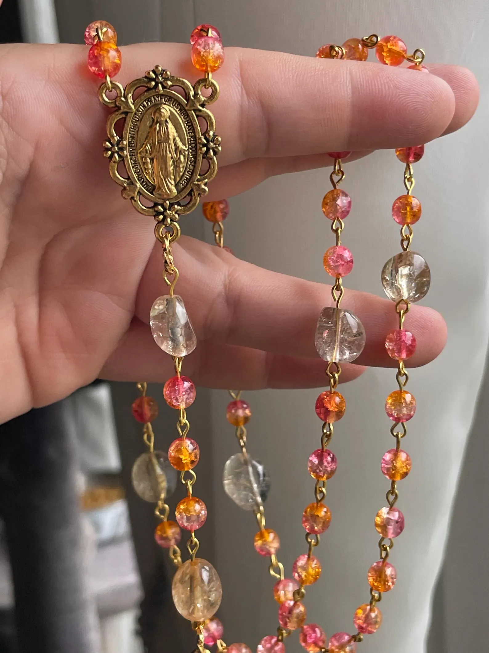Sunset Tones Cracked Glass Handmade Rosary - St. Dunstan