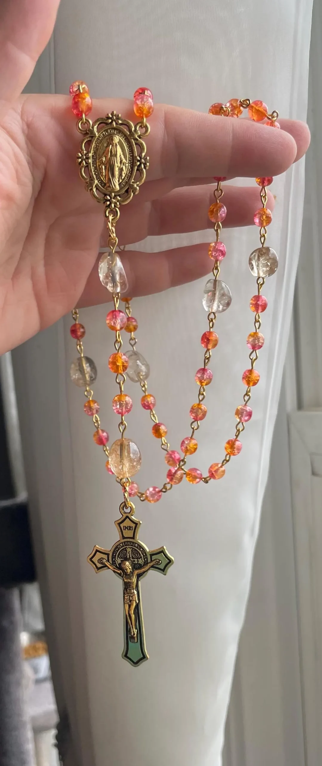 Sunset Tones Cracked Glass Handmade Rosary - St. Dunstan - Image 3