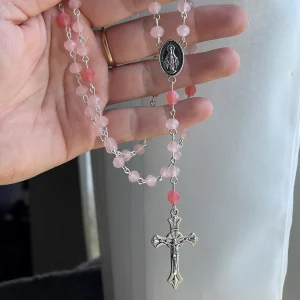 Pink Crystal Handmade Rosary - ST. JULIANA FALCONIERI