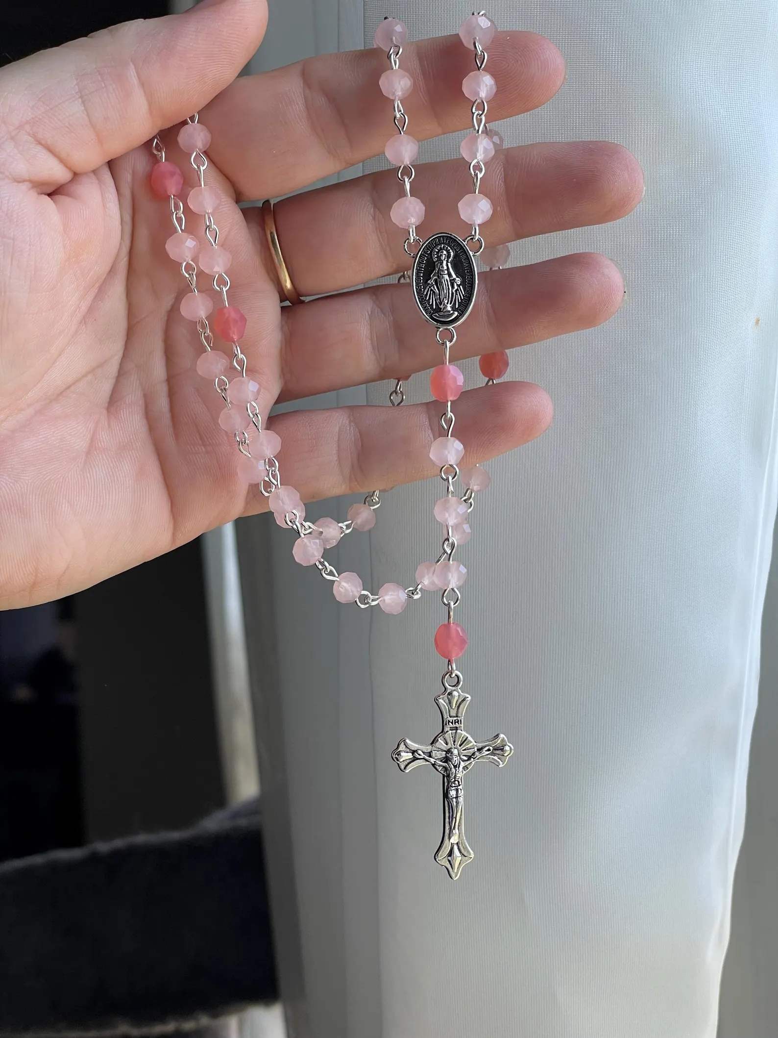 Pink Crystal Handmade Rosary - ST. JULIANA FALCONIERI