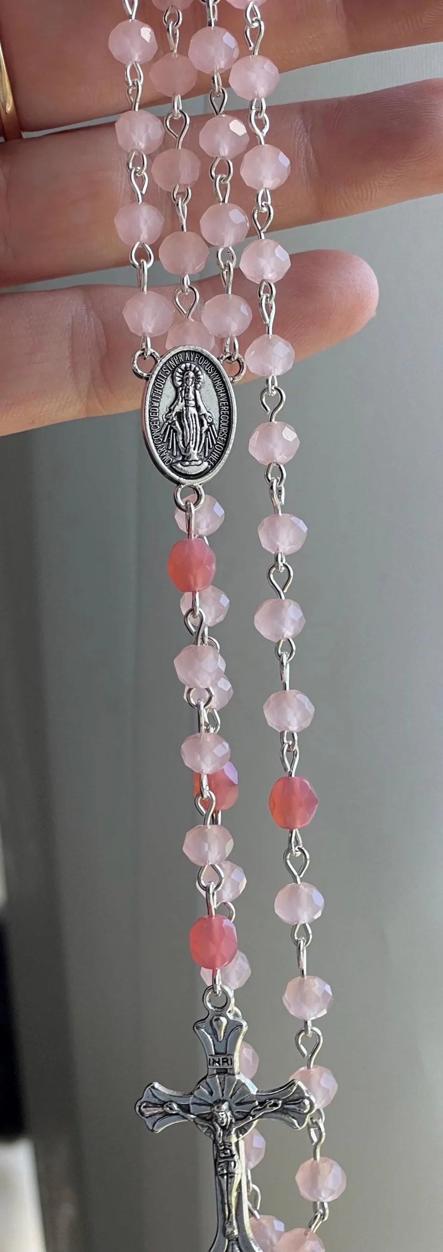 Pink Crystal Handmade Rosary - ST. JULIANA FALCONIERI - Image 2