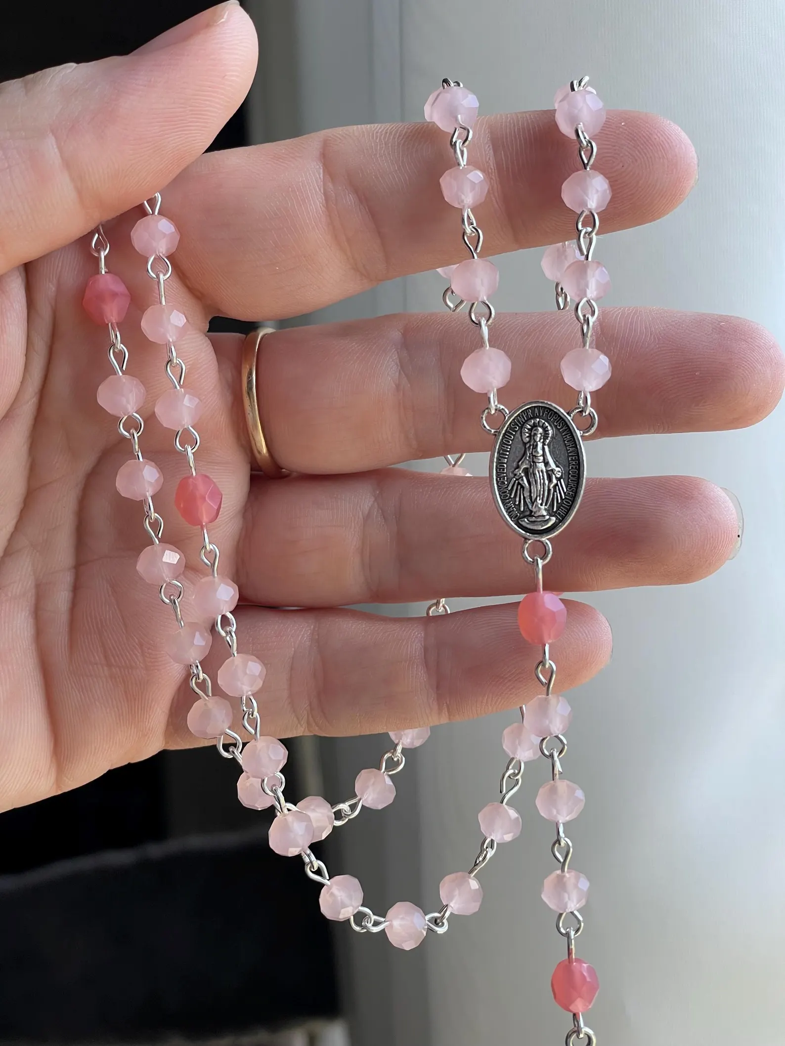 Pink Crystal Handmade Rosary - ST. JULIANA FALCONIERI - Image 3