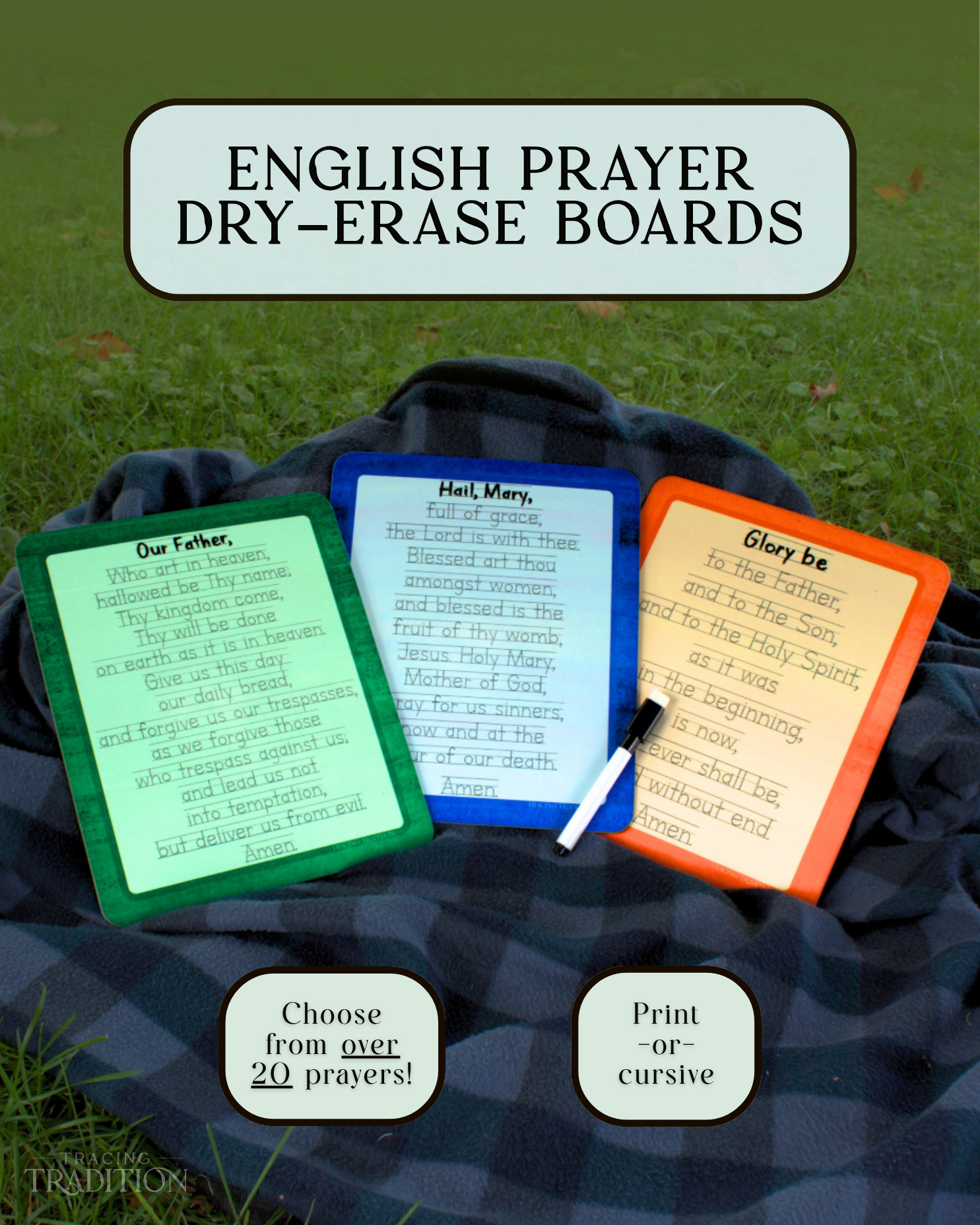 *NEW DESIGN* English Prayer Traceable Dry-Erase Boards