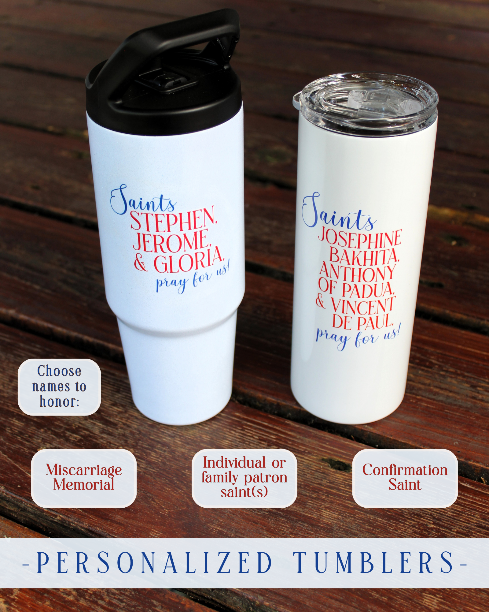 Personalized Catholic Miscarriage or Patron Saint Tumbler