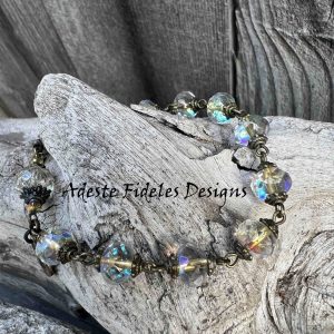 IRIDESCENT GOLD LINED Czech Glass Handmade Decade Rosary Bracelet