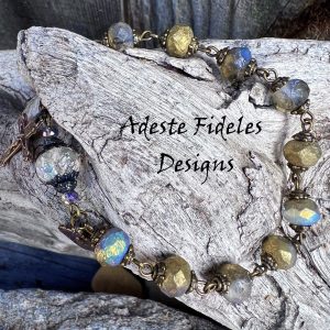 MATTE OPALESCENT GOLD Czech Glass Handmade Decade Rosary Bracelet