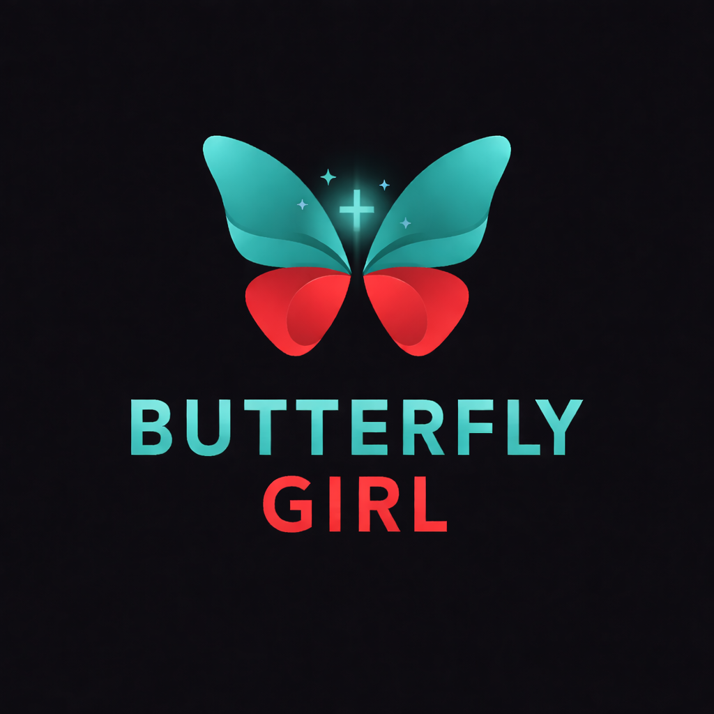 Teal and red Butterfly Girl logo