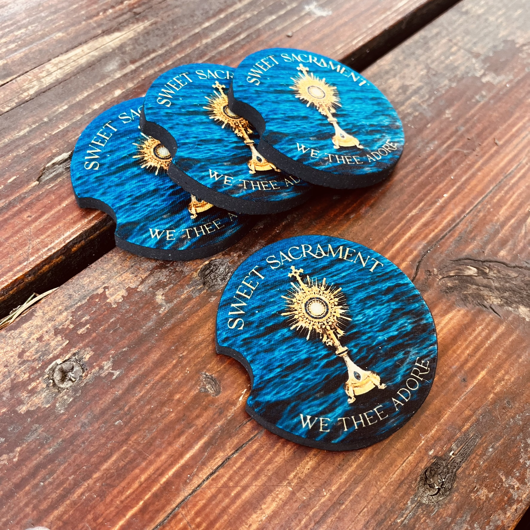 Set of 4 Catholic Eucharist Car Coasters - fit in standard car cupholders - Image 4